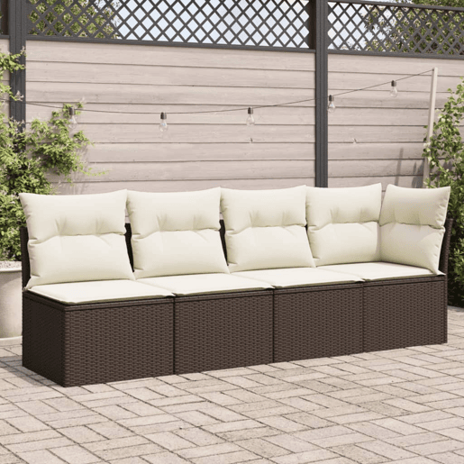 vidaXL Sofá de jardim com almofadões 4 lugares vime PE castanho