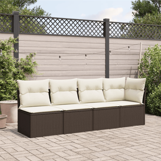 vidaXL Sofá de jardim com almofadões 4 lugares vime PE castanho