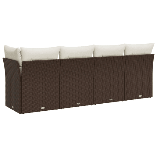 vidaXL Sofá de jardim com almofadões 4 lugares vime PE castanho