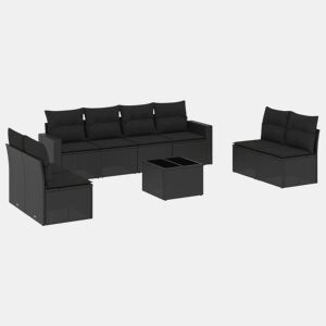 vidaXL 9 pcs conjunto de sofás p jardim c almofadões vime PE preto