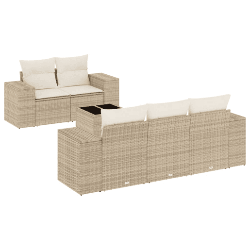 vidaXL 6 pcs conjunto de sofás p jardim com almofadões vime PE bege vidaXL 6 pcs conjunto de sofás p jardim com almofadões vime PE bege