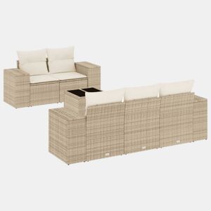 vidaXL 6 pcs conjunto de sofás p jardim com almofadões vime PE bege