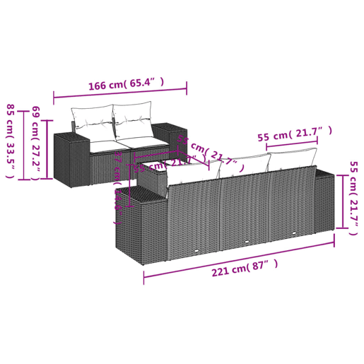 vidaXL 6 pcs conjunto de sofás p jardim com almofadões vime PE bege vidaXL 6 pcs conjunto de sofás p jardim com almofadões vime PE bege