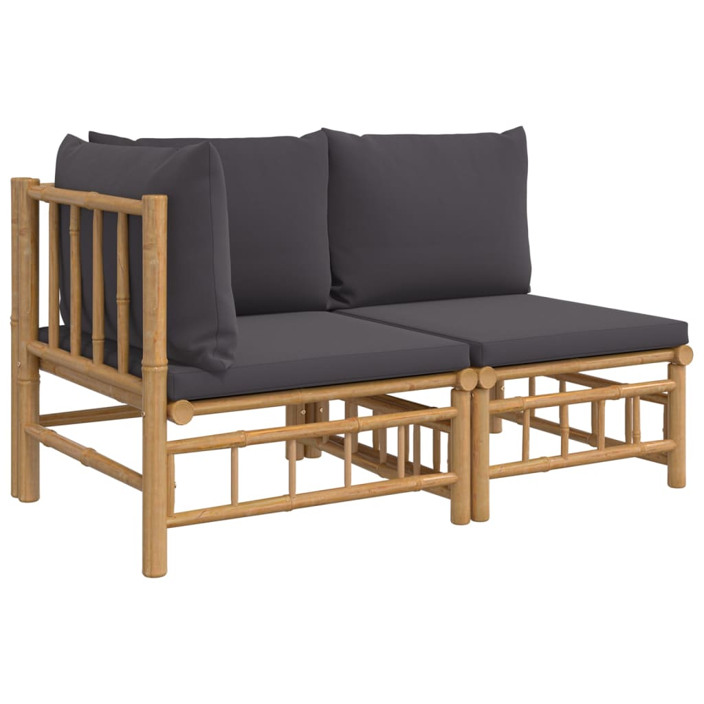 Vidaxl set de muebles de jardín 2 piezas bambú con cojines gris oscuro