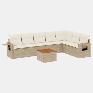 vidaXL 8 pcs conjunto de sofás p jardim com almofadões vime PE bege