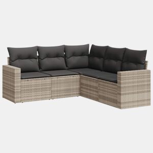 vidaXL 5 pcs conj. sofás jardim c almofadões vime PE cinzento-claro