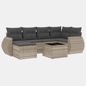 vidaXL 7 pcs conj. sofás jardim com almofadões vime PE cinzento-claro