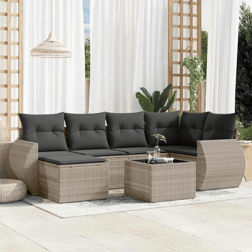 vidaXL 7 pcs conj. sofás jardim com almofadões vime PE cinzento-claro