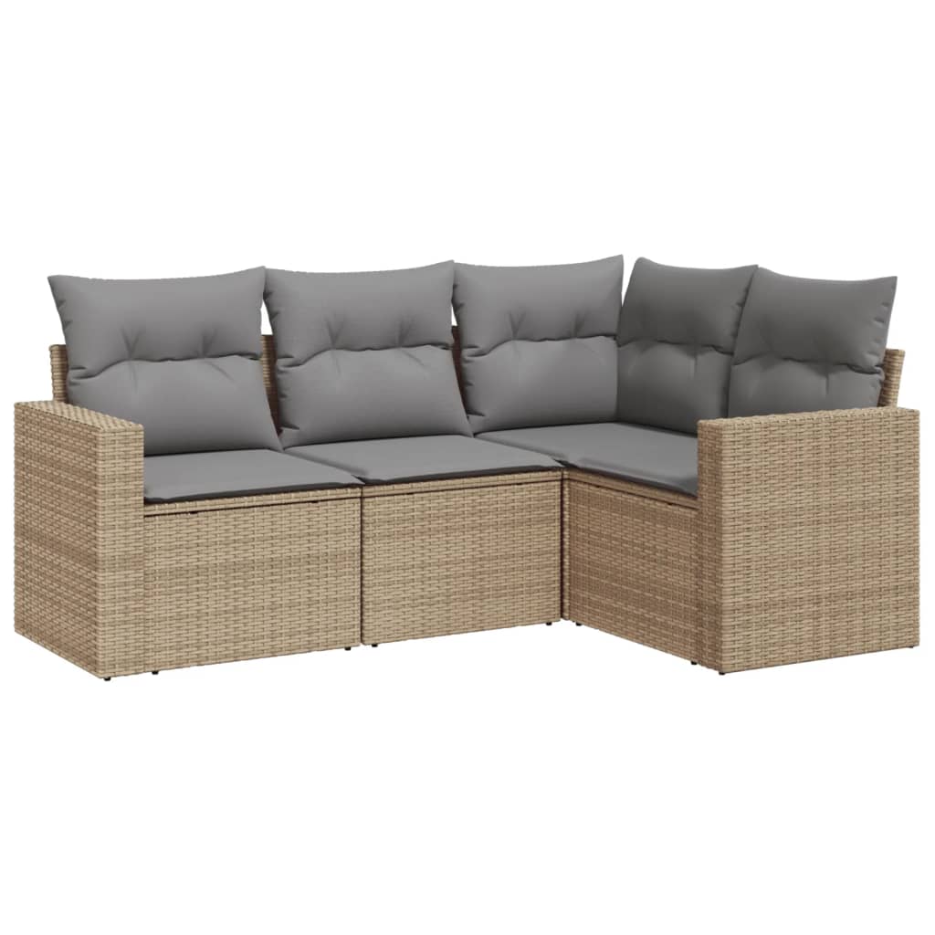 Vidaxl juego de sofás jardín con cojines 4 pzas ratán sintético beige