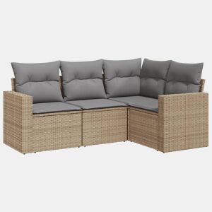 vidaXL 4 pcs conjunto de sofás para jardim c almofadões vime PE bege