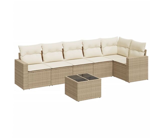 Vidaxl set sofás de jardín 7 piezas y cojines ratán sintético beige