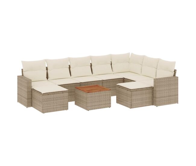 Vidaxl juego de sofás jardín con cojines beige 10 pzas ratán sintético