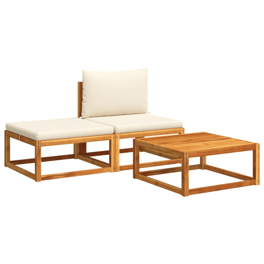 vidaXL Conjunto de sofás de jardim vidaXL de 3 peças com almofadas de madeira de acácia e corda