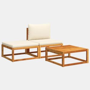 vidaXL Conjunto de sofás de jardim vidaXL de 3 peças com almofadas de madeira de acácia e corda