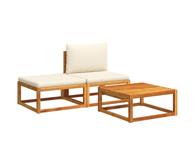 Vidaxl conjunto de sofá de jardín de 3 piezas con cojines de madera de acacia y cuerda