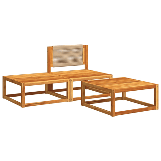 vidaXL Conjunto de sofás de jardim vidaXL de 3 peças com almofadas de madeira de acácia e corda