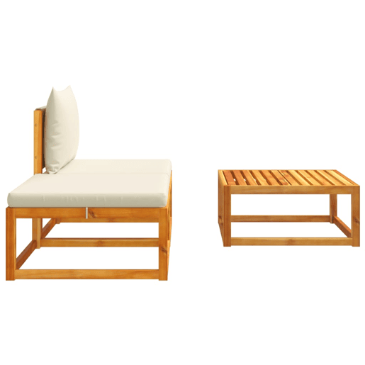 vidaXL Conjunto de sofás de jardim vidaXL de 3 peças com almofadas de madeira de acácia e corda