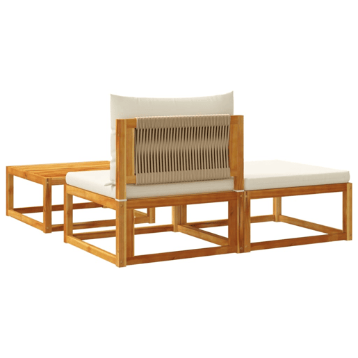 vidaXL Conjunto de sofás de jardim vidaXL de 3 peças com almofadas de madeira de acácia e corda