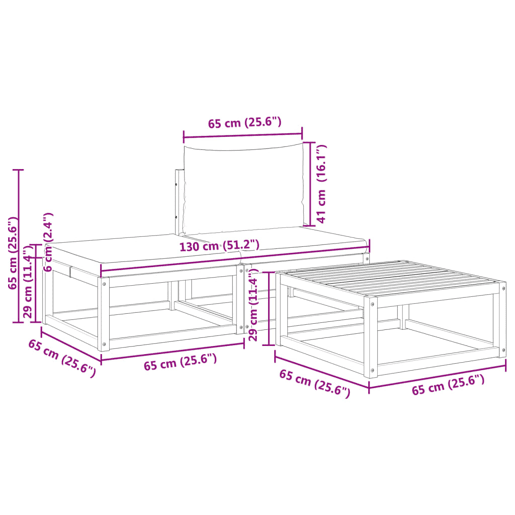 vidaXL Conjunto de sofás de jardim vidaXL de 3 peças com almofadas de madeira de acácia e corda