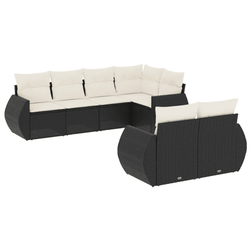 vidaXL 7 pcs conjunto de sofás p jardim c almofadões vime PE preto