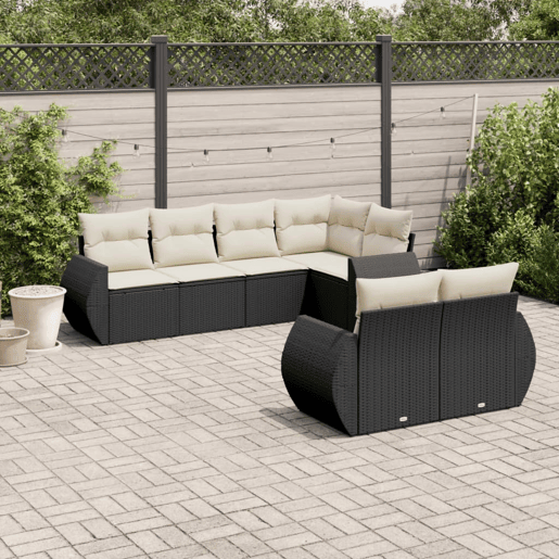 vidaXL 7 pcs conjunto de sofás p jardim c almofadões vime PE preto