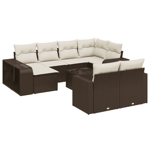 vidaXL 11 pcs conjunto sofás de jardim c almofadões vime PE castanho