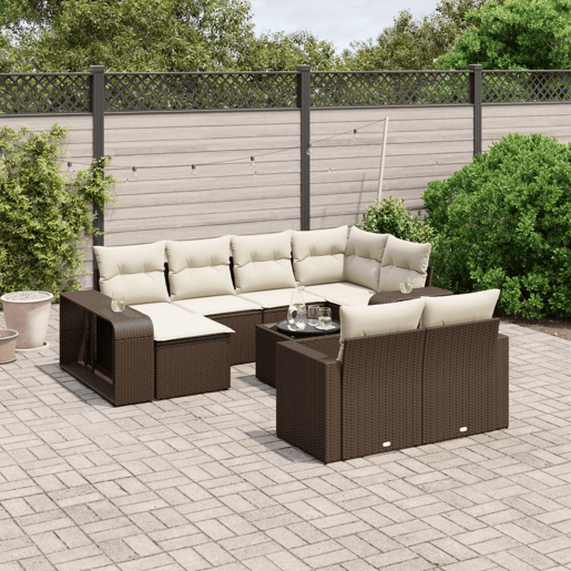 vidaXL 11 pcs conjunto sofás de jardim c almofadões vime PE castanho