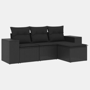 vidaXL 4 pcs conjunto de sofás para jardim c almofadões vime PE preto