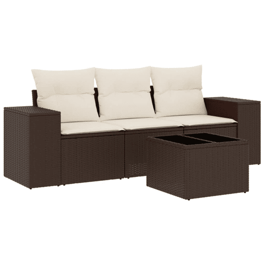 vidaXL 4 pcs conjunto sofás de jardim c almofadões vime PE castanho