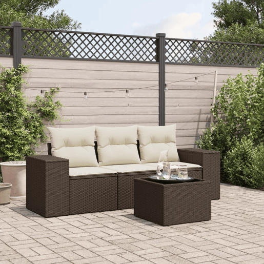 vidaXL 4 pcs conjunto sofás de jardim c almofadões vime PE castanho