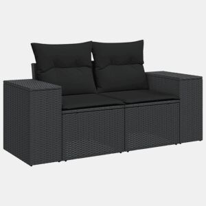 vidaXL Sofá de jardim com almofadas, 2 lugares, vime sintético preto