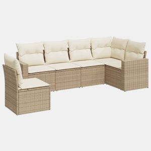 vidaXL 6 pcs conjunto de sofás p jardim com almofadões vime PE bege