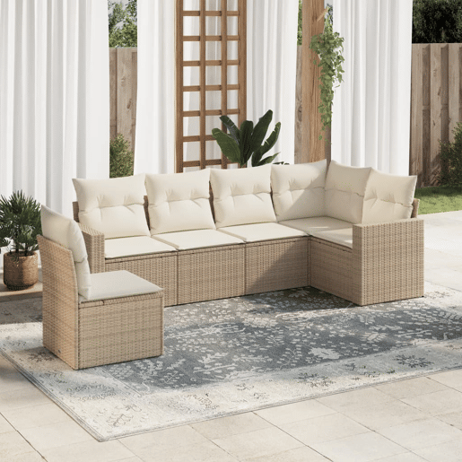 vidaXL 6 pcs conjunto de sofás p jardim com almofadões vime PE bege