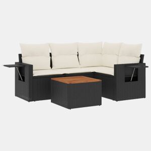 vidaXL 5 pcs conjunto sofás de jardim com almofadões vime PE preto