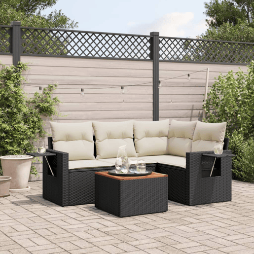 vidaXL 5 pcs conjunto sofás de jardim com almofadões vime PE preto