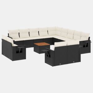 vidaXL 14 pcs conjunto de sofás p jardim c almofadões vime PE preto