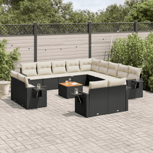 vidaXL 14 pcs conjunto de sofás p jardim c almofadões vime PE preto