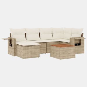 vidaXL 7 pcs conjunto de sofás p jardim com almofadões vime PE bege