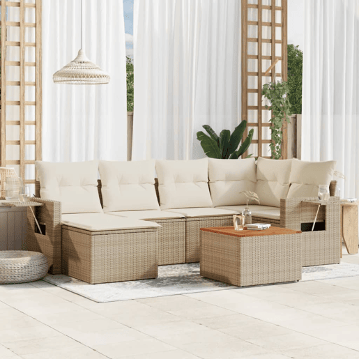 vidaXL 7 pcs conjunto de sofás p jardim com almofadões vime PE bege