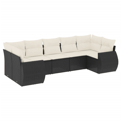 vidaXL 7 pcs conjunto de sofás p jardim c almofadões vime PE preto vidaXL 7 pcs conjunto de sofás p jardim c almofadões vime PE preto