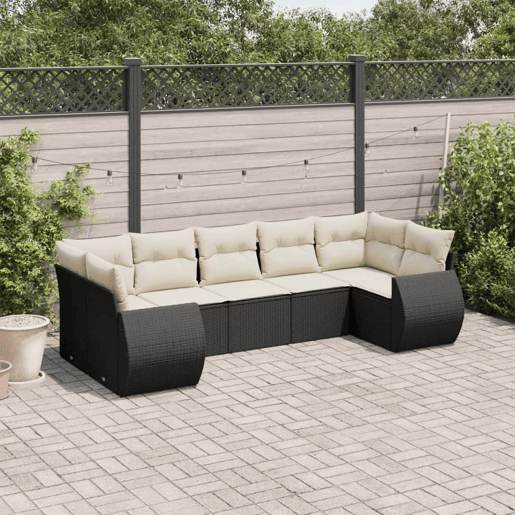 vidaXL 7 pcs conjunto de sofás p jardim c almofadões vime PE preto vidaXL 7 pcs conjunto de sofás p jardim c almofadões vime PE preto