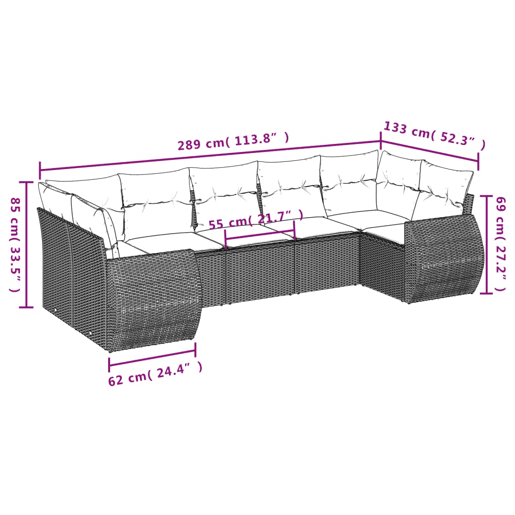 vidaXL 7 pcs conjunto de sofás p jardim c almofadões vime PE preto vidaXL 7 pcs conjunto de sofás p jardim c almofadões vime PE preto