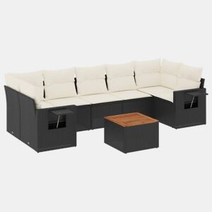 vidaXL 8 pcs conjunto sofás de jardim com almofadões vime PE preto