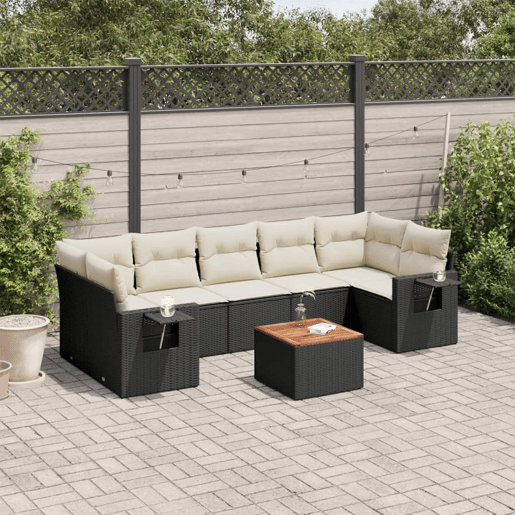 vidaXL 8 pcs conjunto sofás de jardim com almofadões vime PE preto vidaXL 8 pcs conjunto sofás de jardim com almofadões vime PE preto