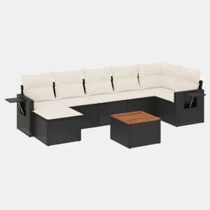 vidaXL 8 pcs conjunto sofás de jardim com almofadões vime PE preto