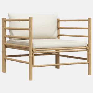 vidaXL Sofá de jardim em bambu com almofadões branco nata