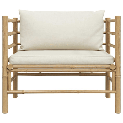 vidaXL Sofá de jardim em bambu com almofadões branco nata vidaXL Sofá de jardim em bambu com almofadões branco nata