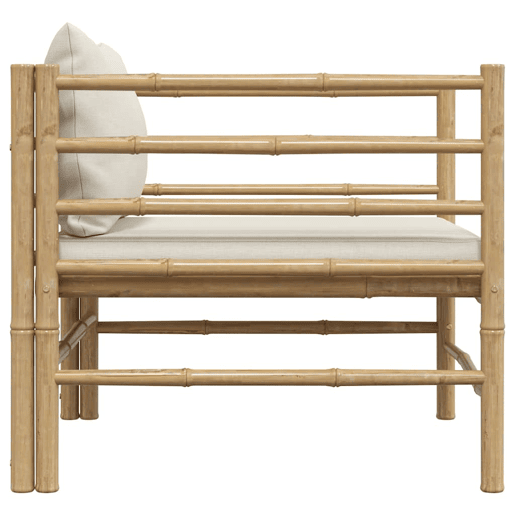 vidaXL Sofá de jardim em bambu com almofadões branco nata vidaXL Sofá de jardim em bambu com almofadões branco nata