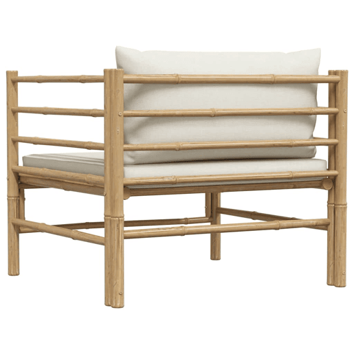vidaXL Sofá de jardim em bambu com almofadões branco nata vidaXL Sofá de jardim em bambu com almofadões branco nata