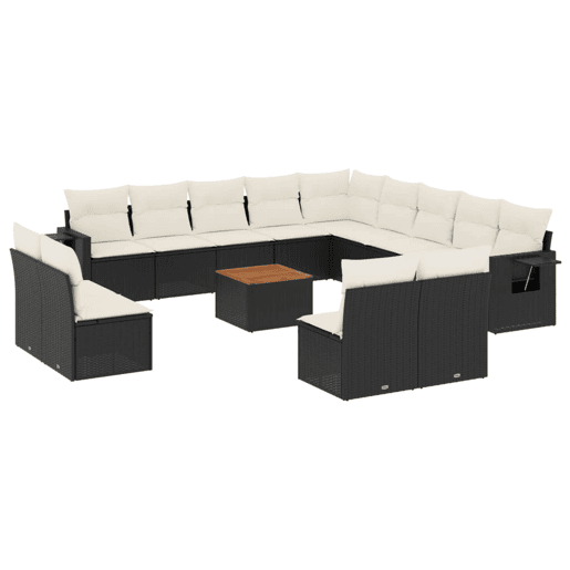 vidaXL 14 pcs conjunto de sofás p jardim c almofadões vime PE preto vidaXL 14 pcs conjunto de sofás p jardim c almofadões vime PE preto